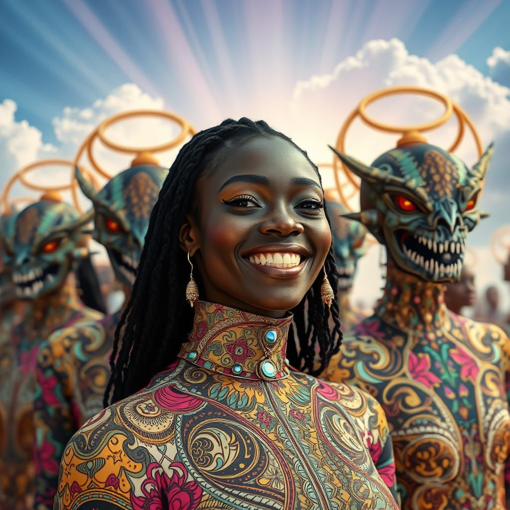 Optic Art Woman in Divine, Futuristic Setting