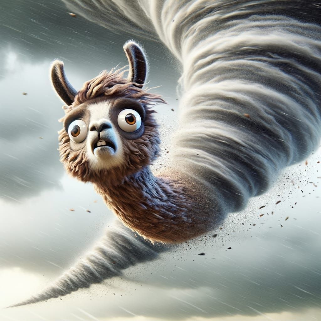 Whimsical Llama Swept Up in a Tornado