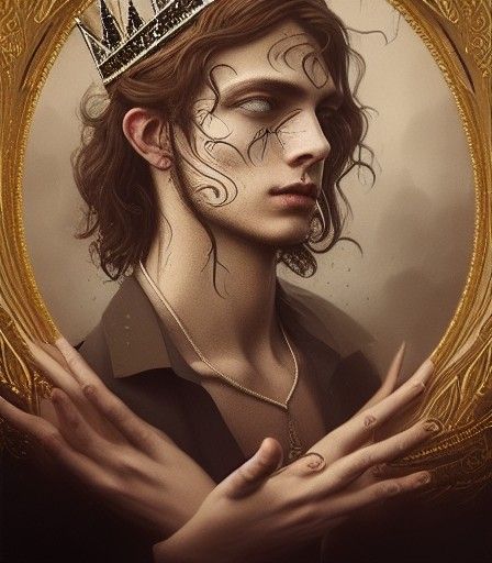 Young Man with Intricate Crown, Hyperdetailed Portrait