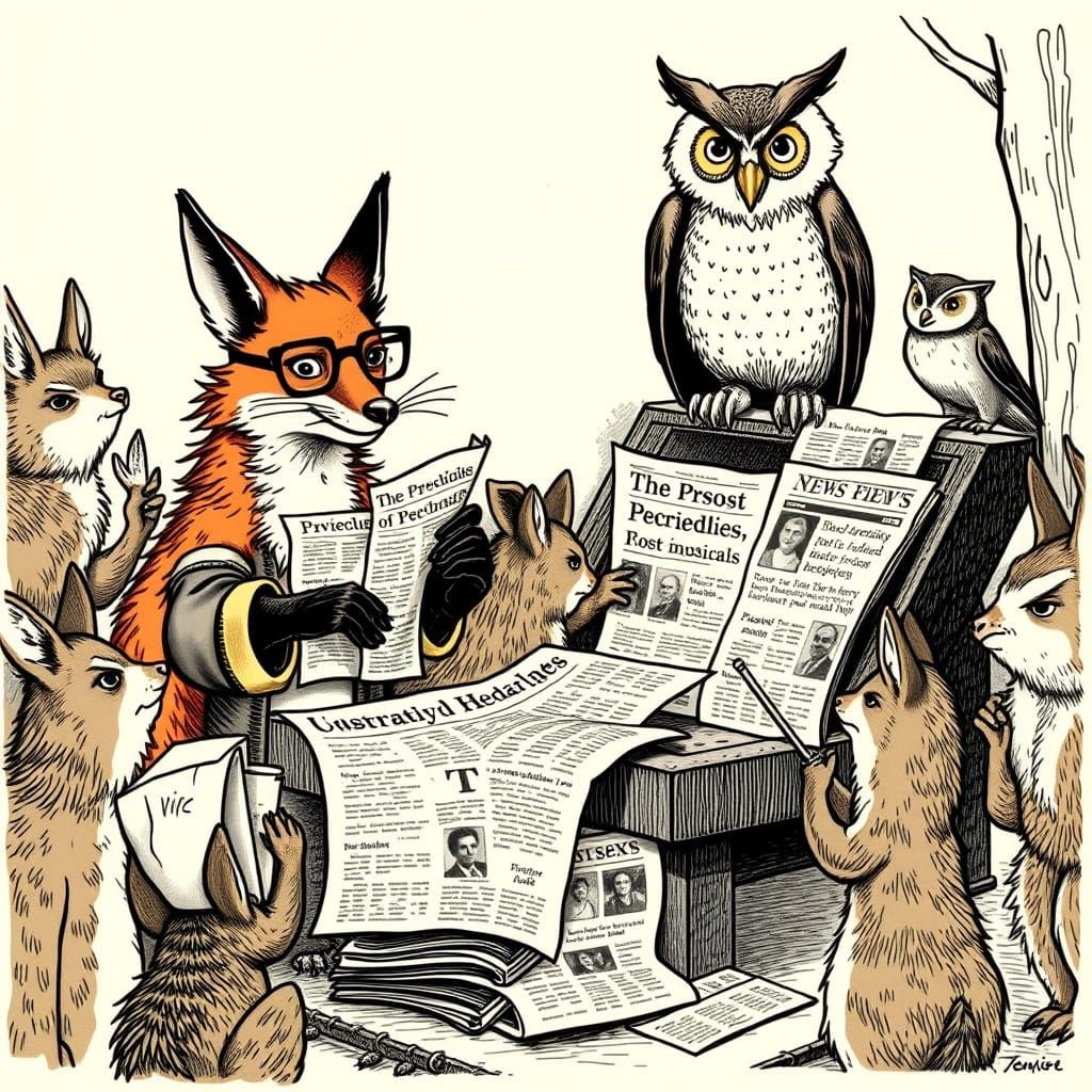 Victorian Fox Spreads Fake News in Woodland Scene