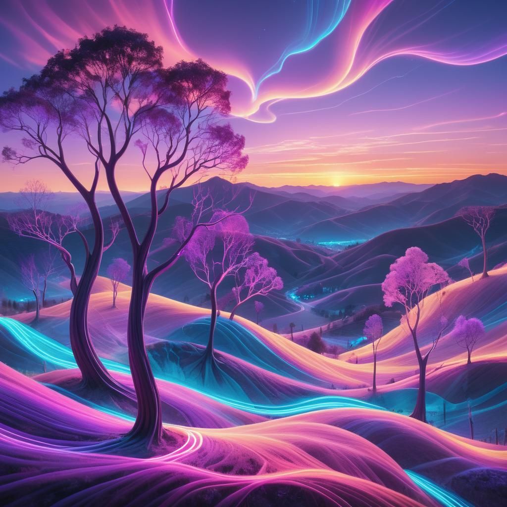 Luminous Shapes Form Surreal Neon Landscape