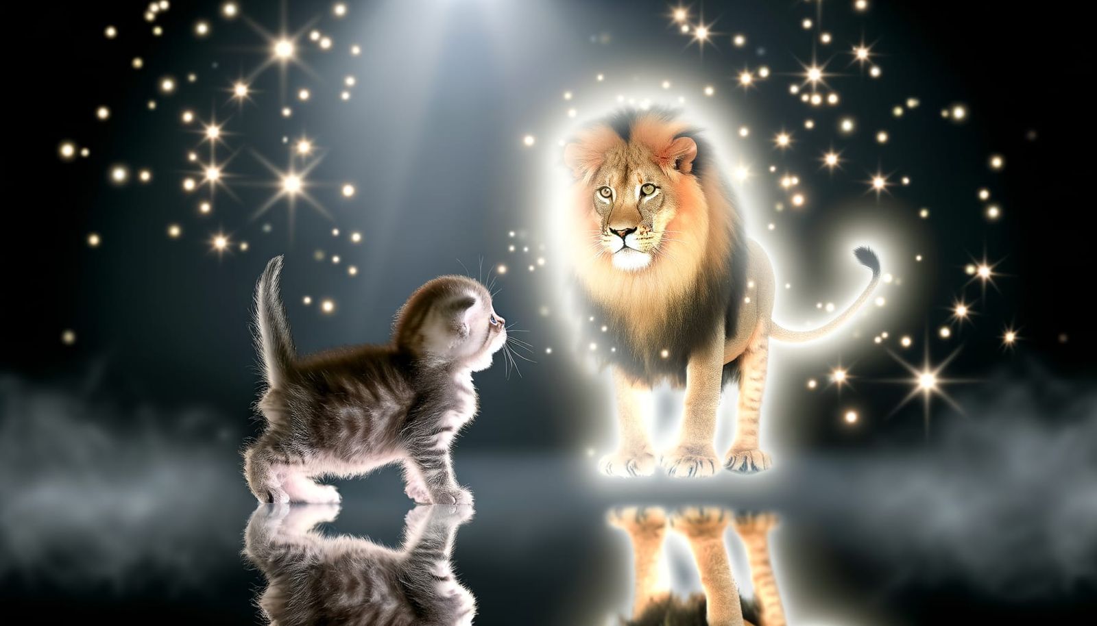 Kitten's Reflection: Lion of Courage