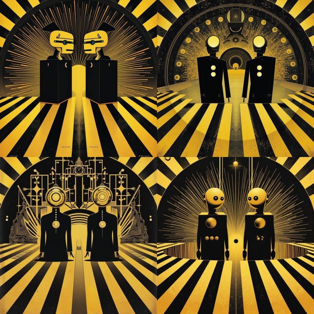 Art Deco Robots in Surreal Black and Gold