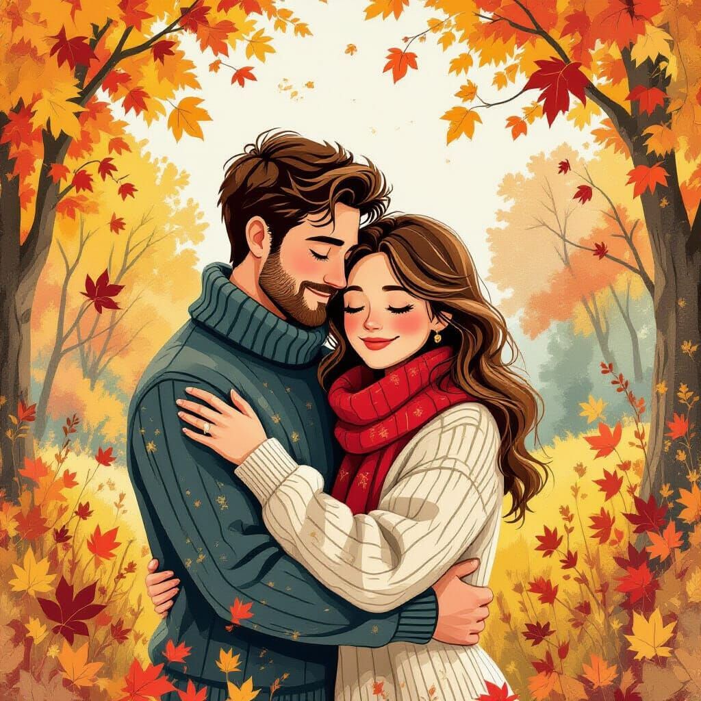 Couple Embrace in Autumnal Whimsical Style