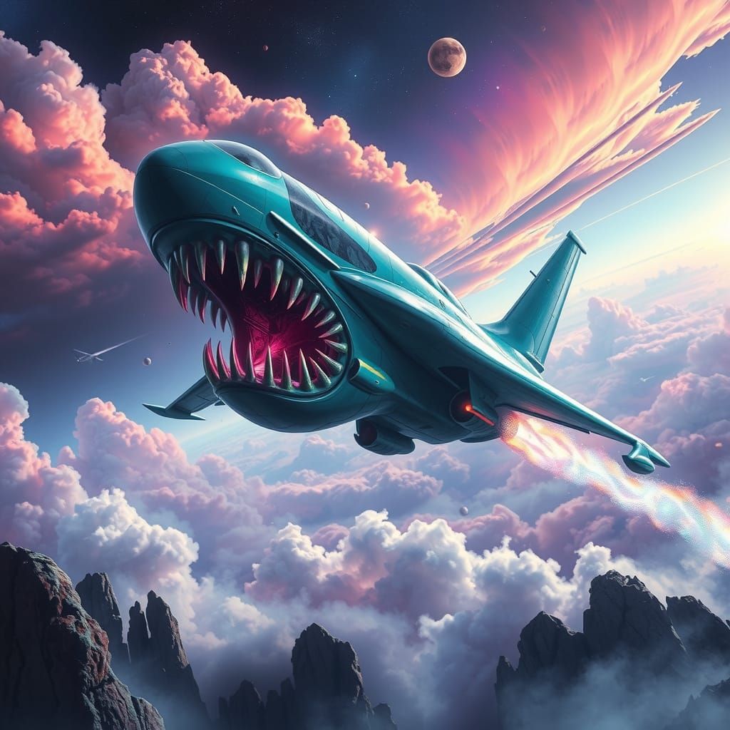 Slime Fighter Jet in Surreal Cosmic Landscape