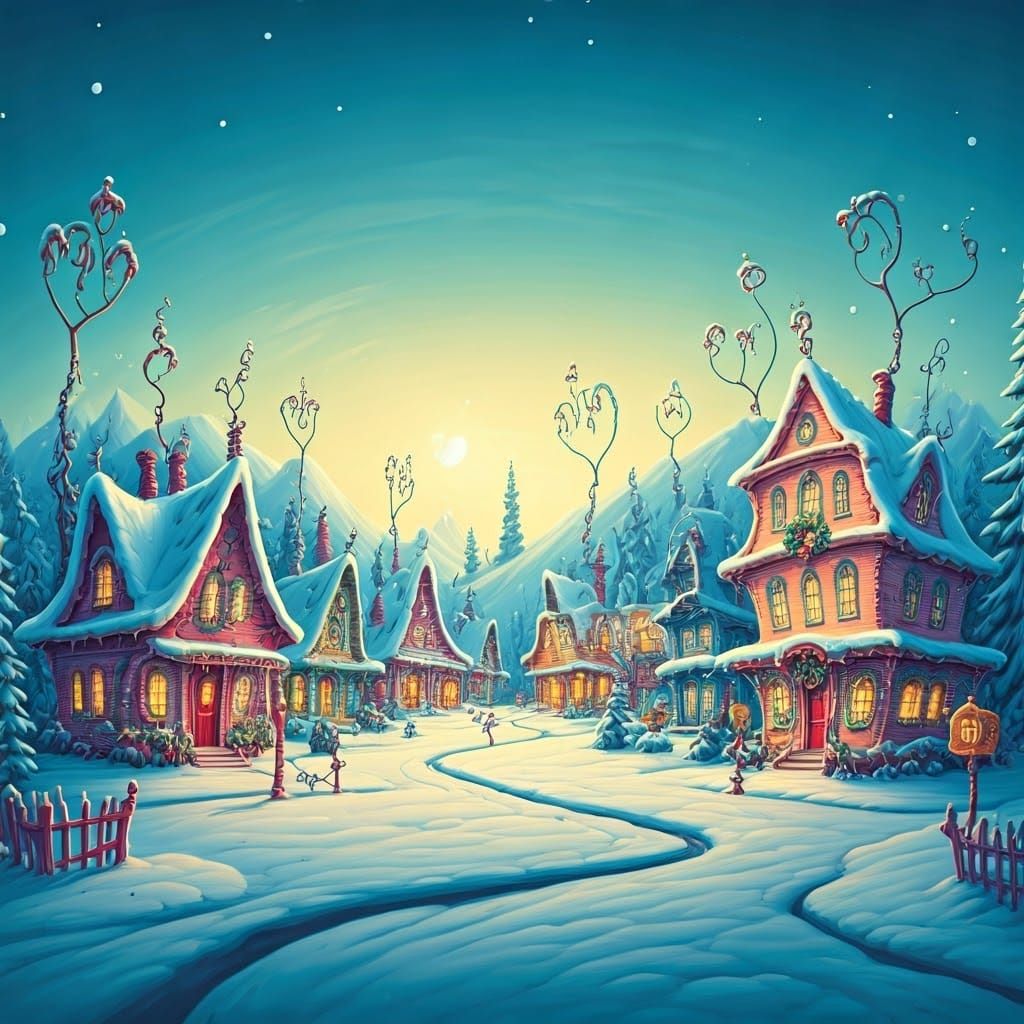 Cherryville Christmas Illustration in Seussian Style