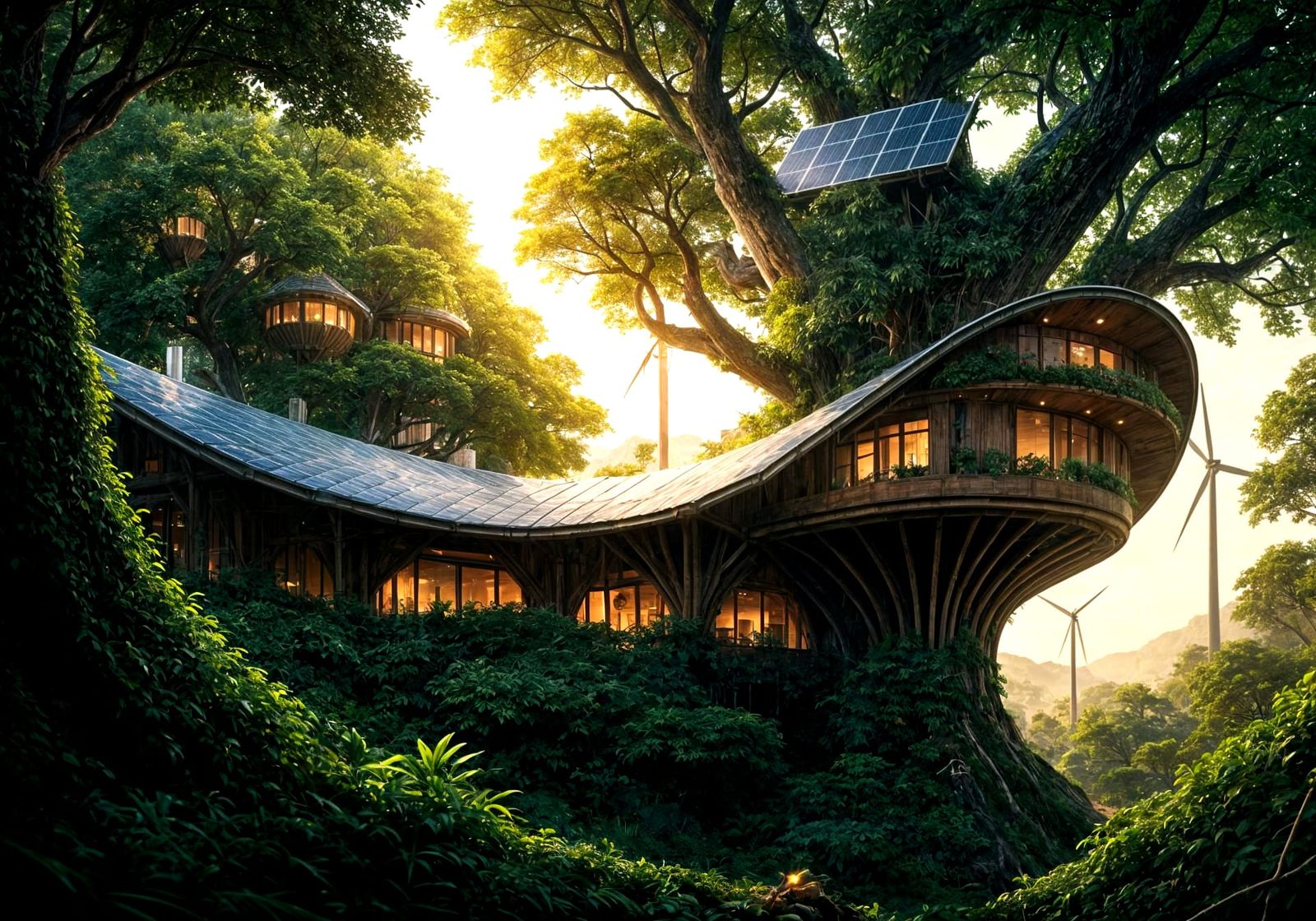 Surreal Solarpunk Utopia in Lush Harmony
