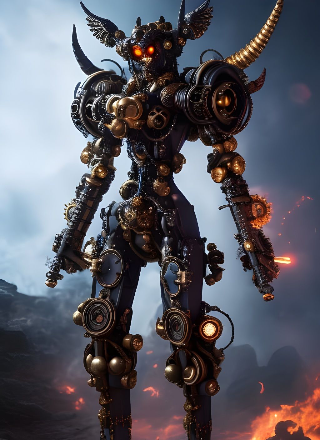 Steampunk Demon Goddess Mecha in Dieselpunk Style