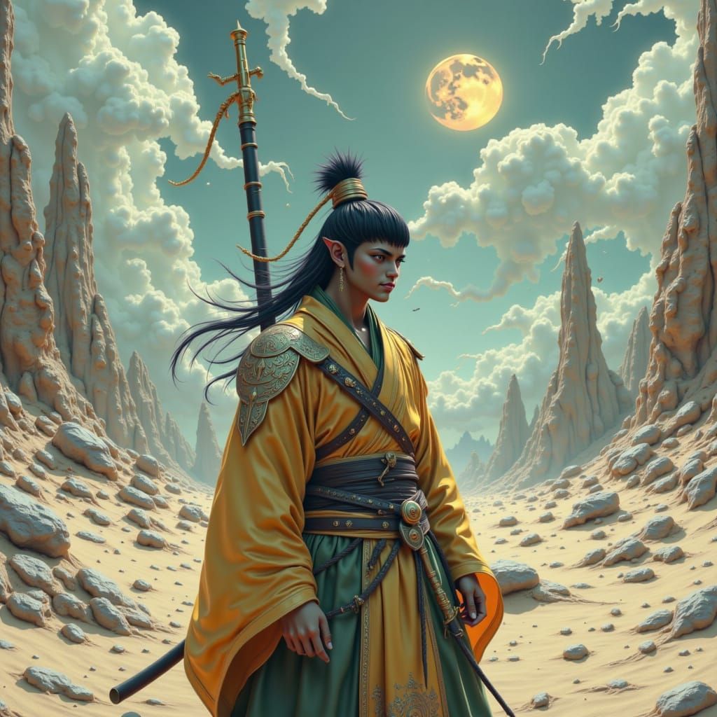 Samurai on Alien Planet in Cinematic Style