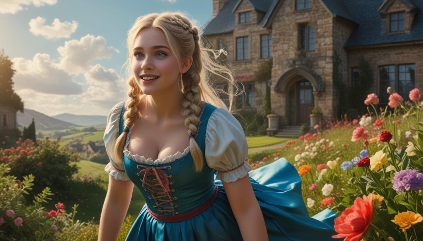 Gorgeous Goblin Goddess in a Vibrant Floral Field