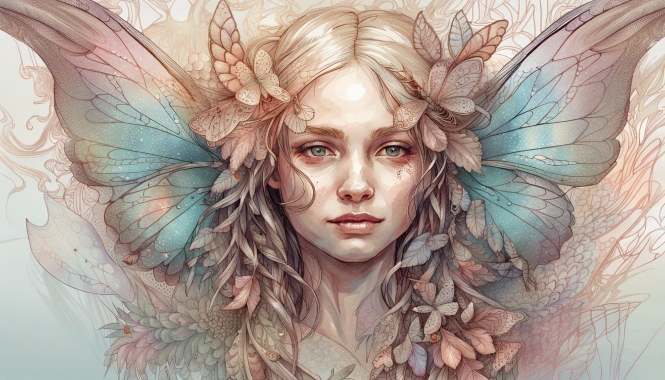 Smiling Angel with Butterfly Wings in Pastel Colors