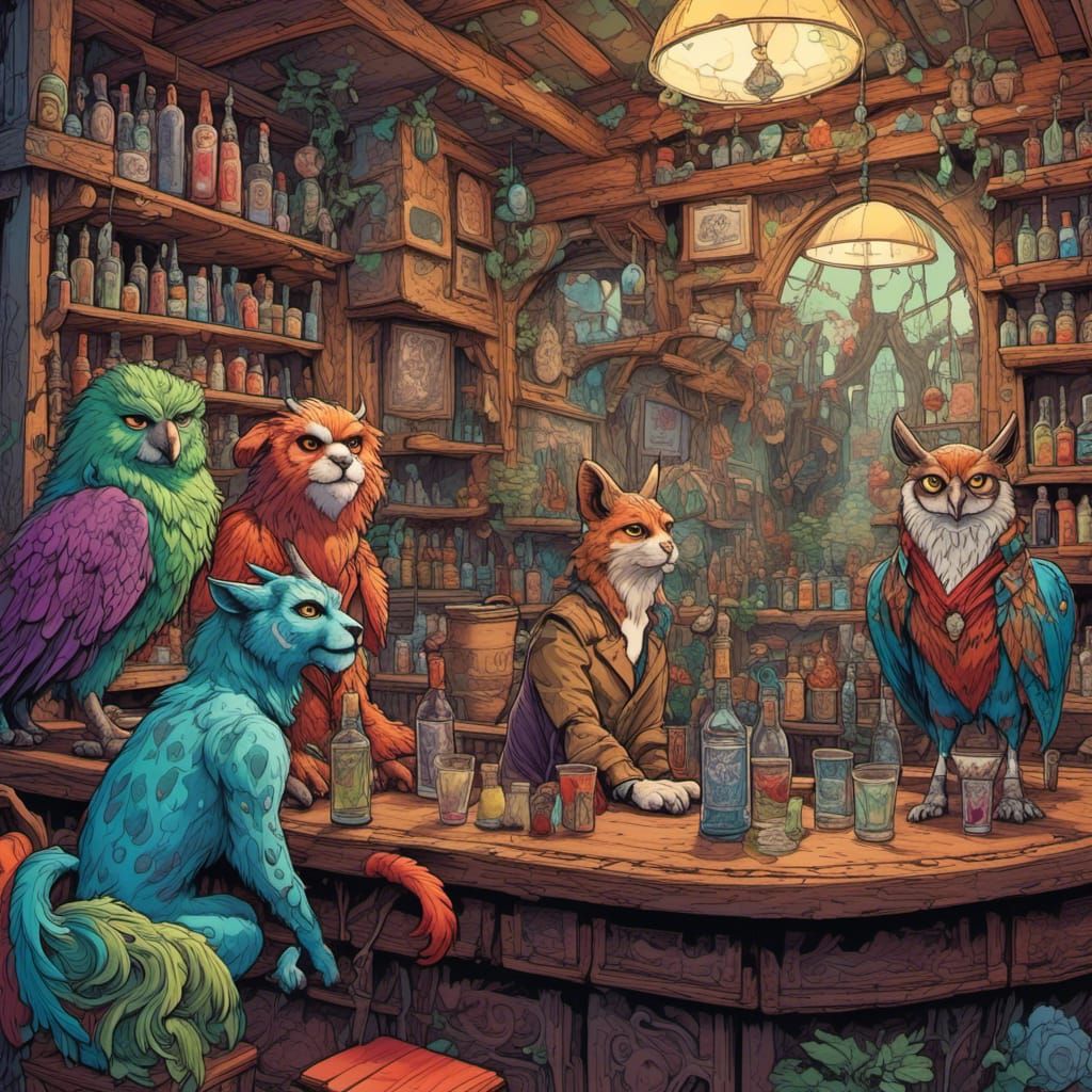 Humorous Cartoon Animals Walk Into a Bar