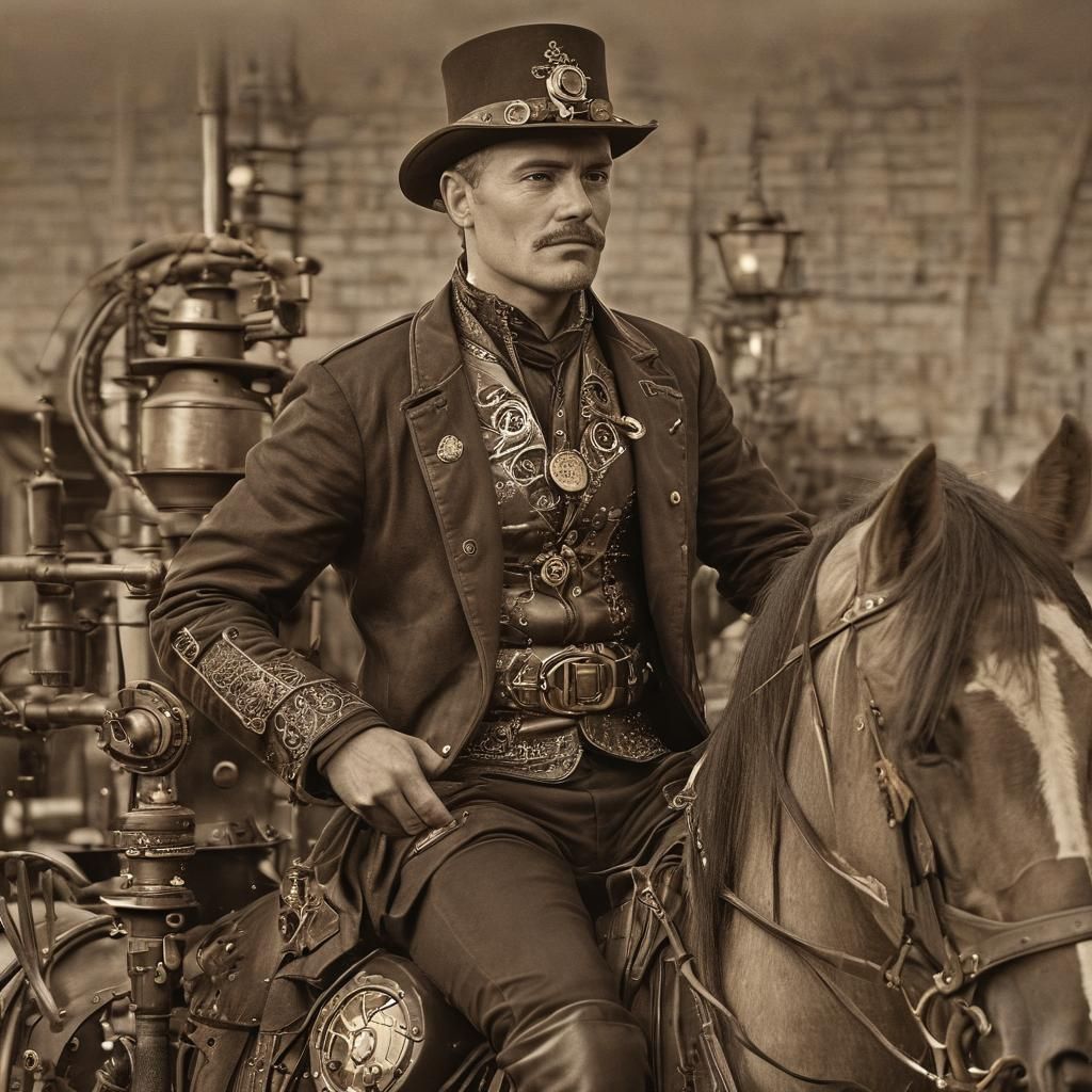 Steampunk Inventor Portrait with Brass and Leather