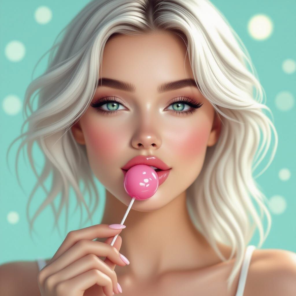 Platinum Blonde with Lollipop, Hyperreal Portrait