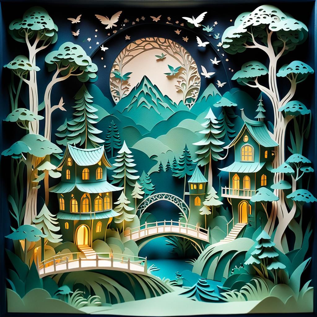 Magical Fairy Tale Kirigami Paper Art Landscape