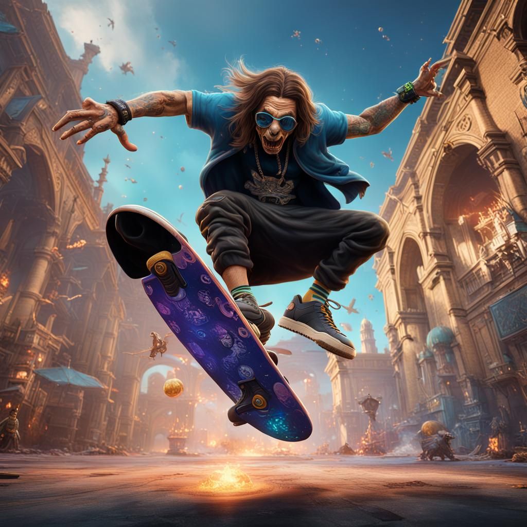 Ozzy Kickflip in Detailed Matte Painting Style