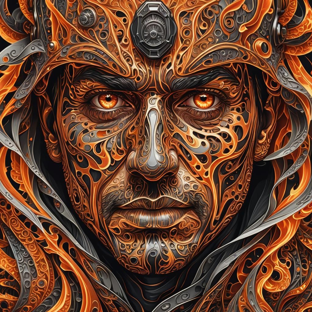 Fireman Portrait with Fiery Abstract Design