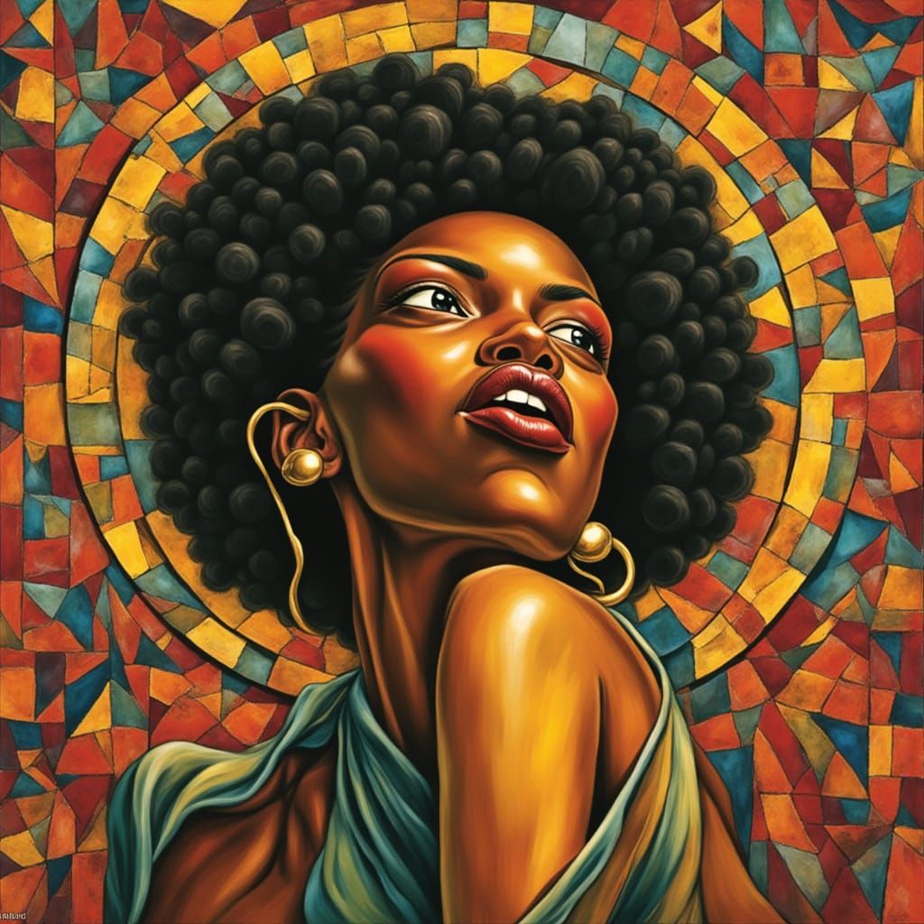 Black Woman Pin-Up in Geometric Modern Art Style