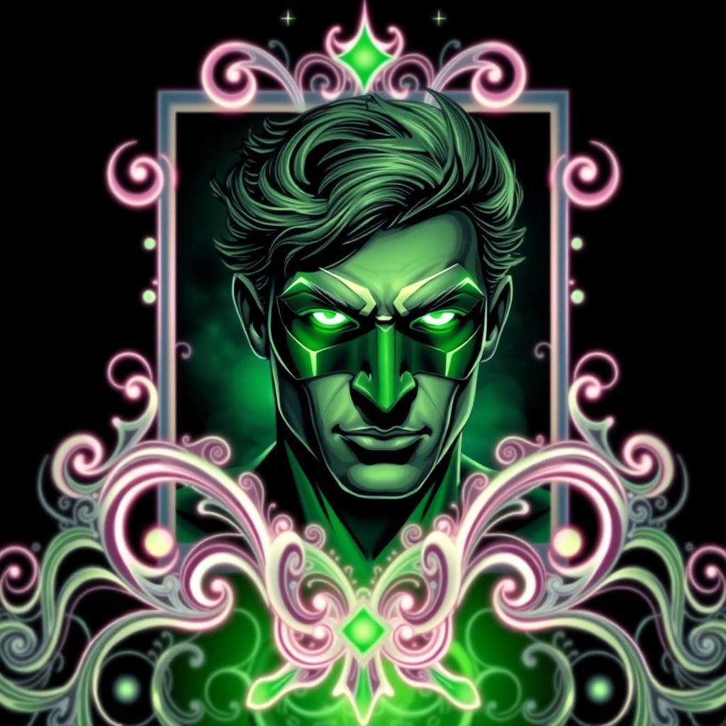 Green Lantern Night Portrait with Abstract Fractals