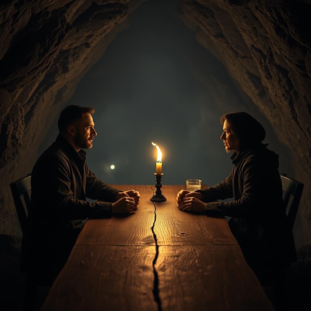 Mysterious Cave Scene in Gritty Sci-Fi Style