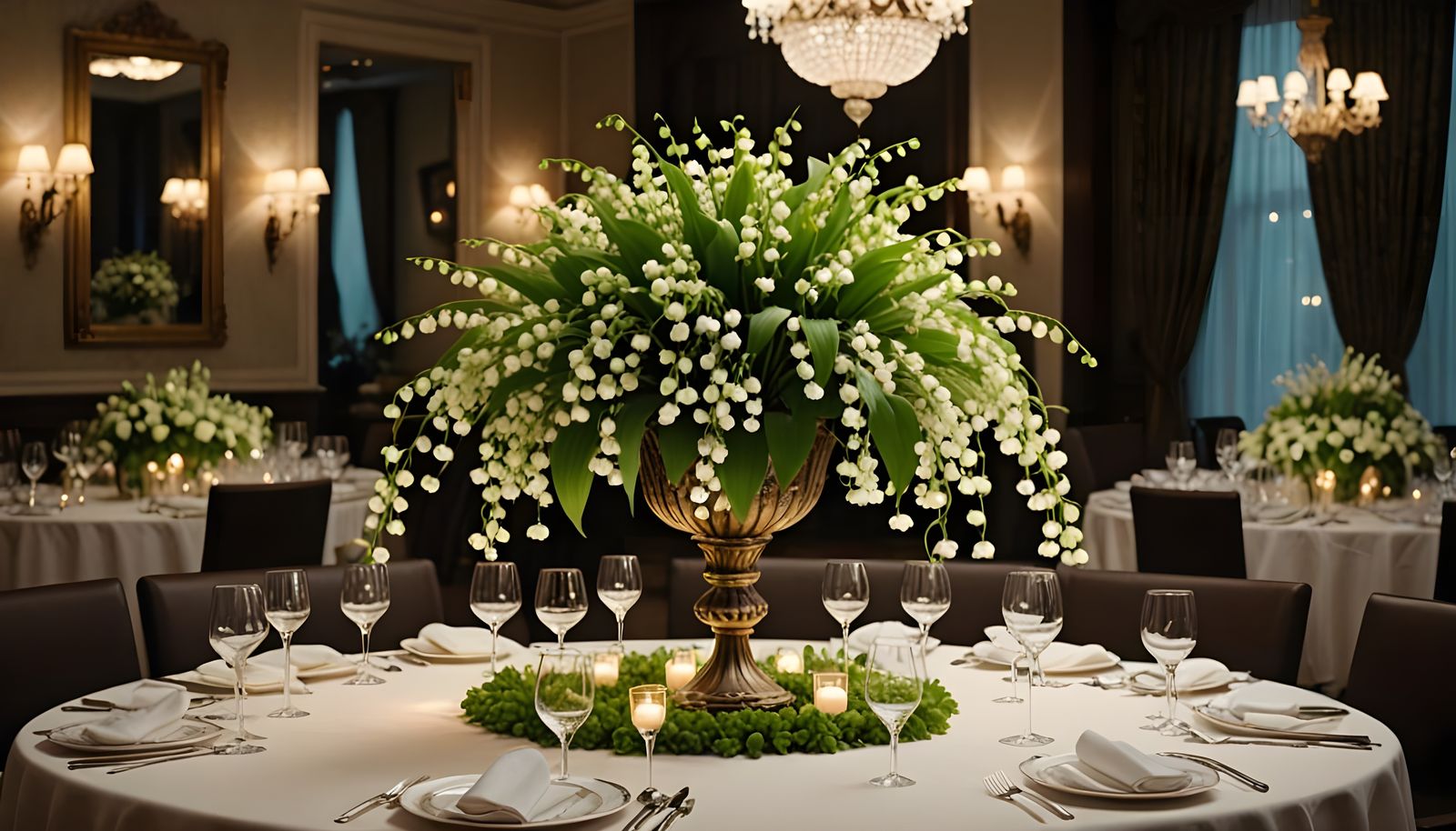 Ethereal Floral Centerpiece in Luxurious Banquet Setting
