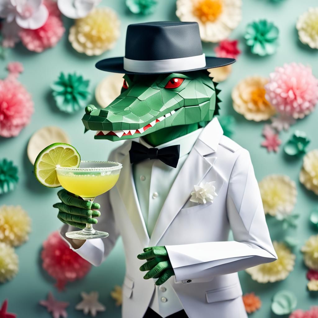 Alligator at Party in Origami Style
