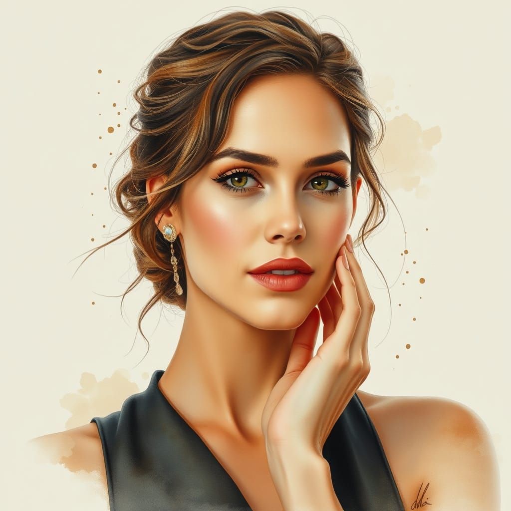 Hyperrealistic Portrait of Jessica Alba in Watercolor Style