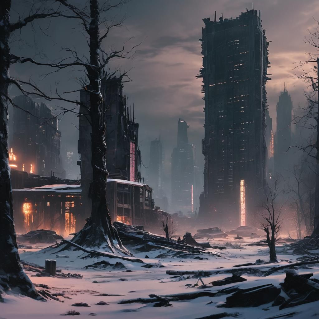 Futuristic Ruins in a Post-Apocalyptic Snowscape
