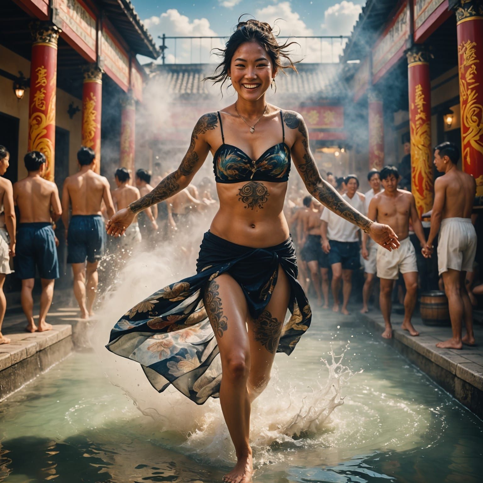 Japanese Woman in Steamy Roman Bath Carnival