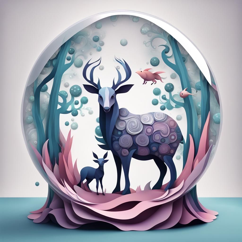 Fantasy Animals in Bubble World: Paper Craft Style