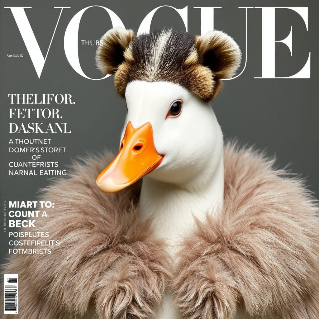Vogue Cover: Duck in Fur with Badger Hat