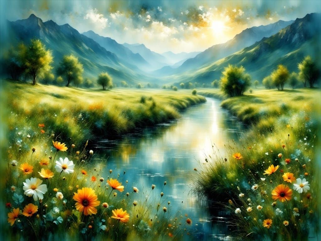 Surreal Valley Landscape in Ethereal Dreamscapes Style