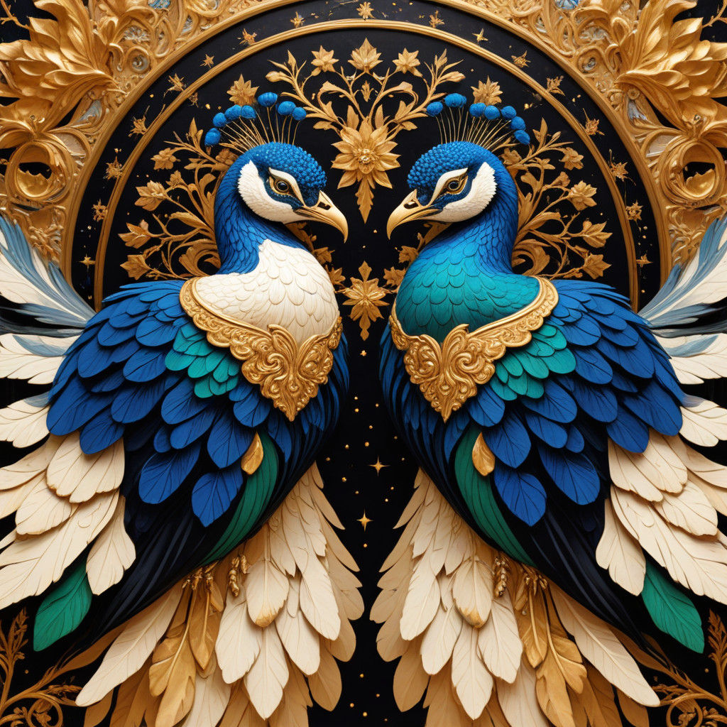 Ethereal Baroque Masterpiece with Peacocks and Celestial Acc...