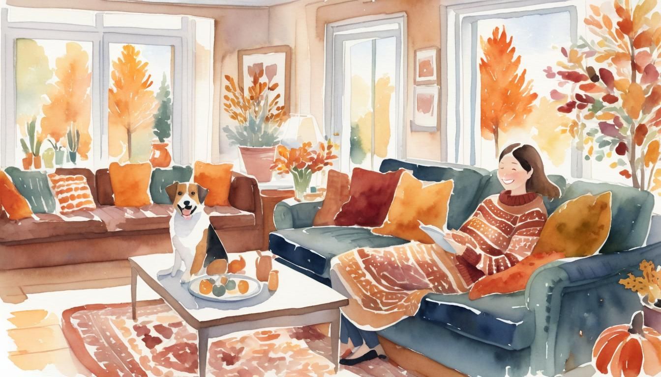 Cozy Autumnal Watercolor Living Room Scene