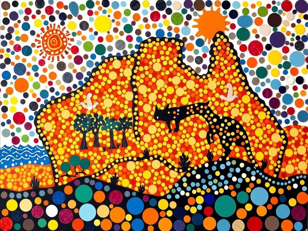 Abstract Aboriginal Dot Painting of Australian Landscape