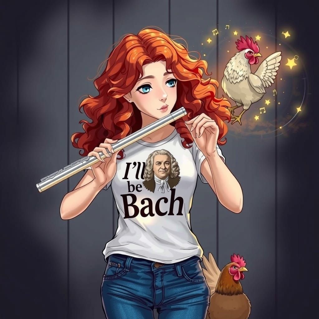 Hyper Realistic Young Woman Plays Flute, Charming a Chicken ...