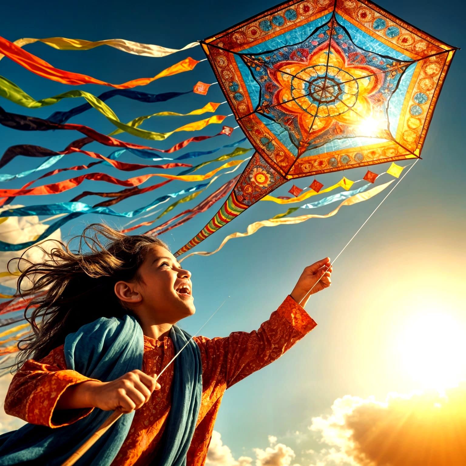 Happy child flying The most gorgeous wonderful spectacular k...