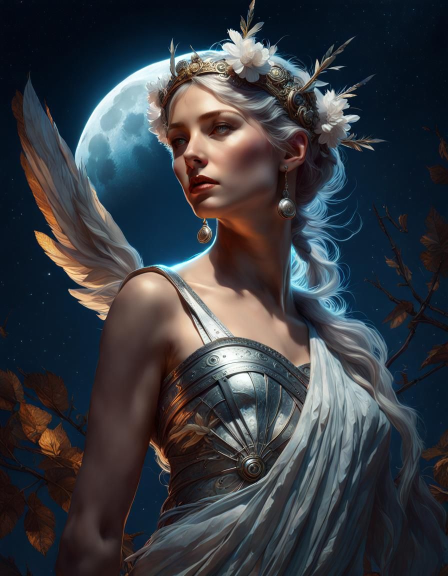 Moonlit Portrait of Artemis as 3D Digital Art
