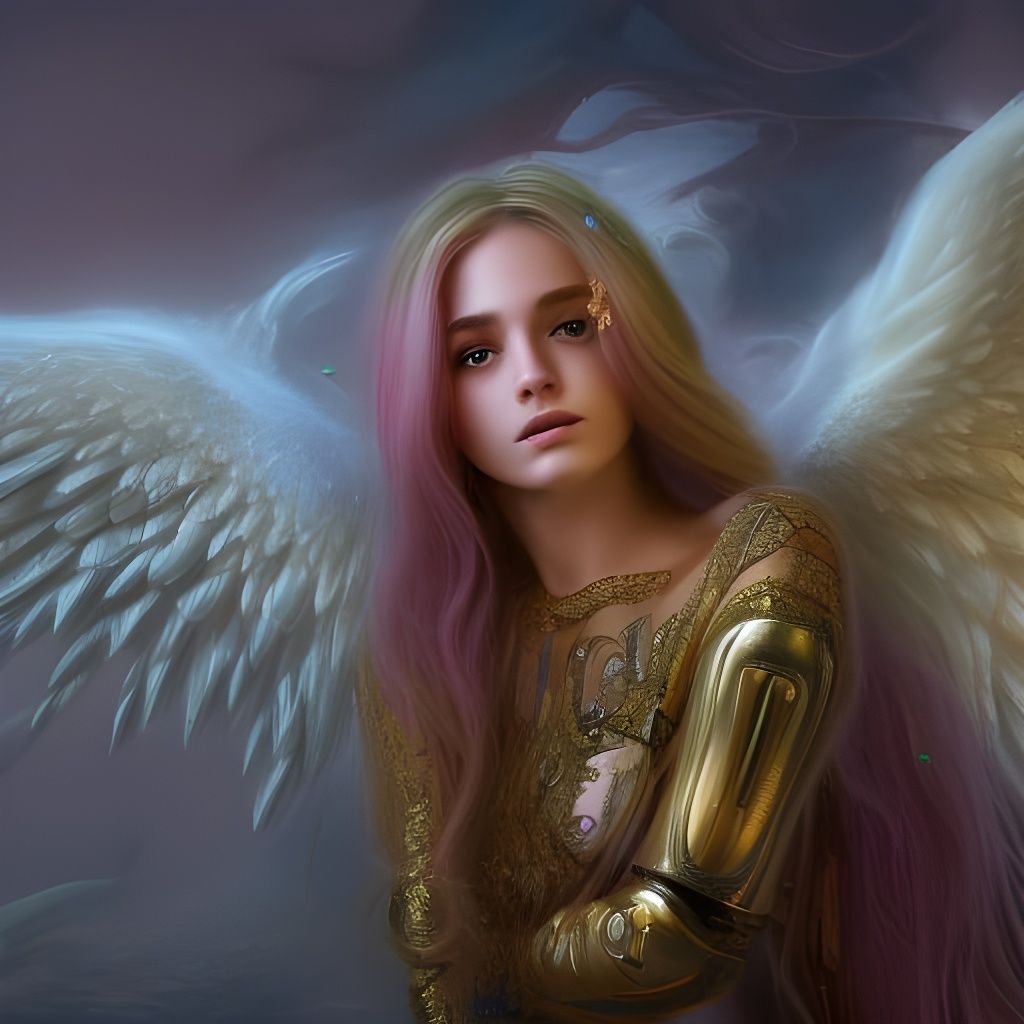 Beautiful Angel in Armor: Detailed Matte Painting