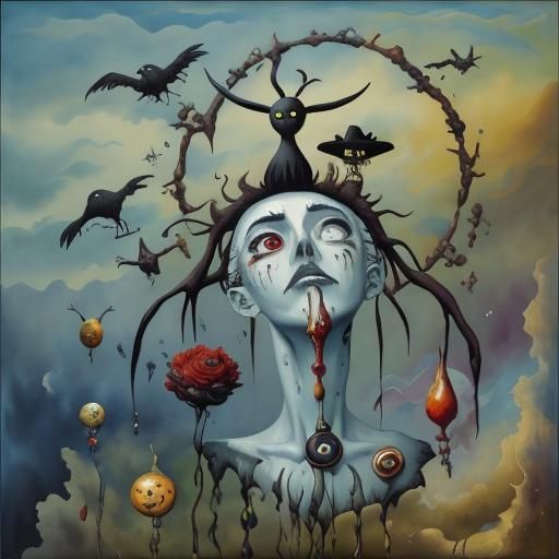 Boy in Surreal Emotional Landscape as Impasto Gouache