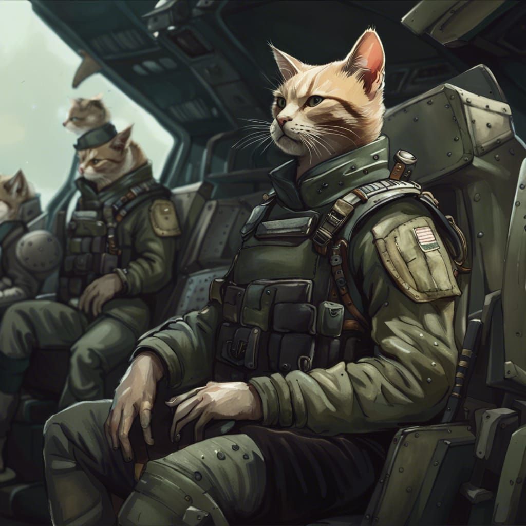 Humanoid Cat Soldier in Dropship, Splash Art