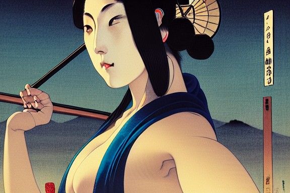 Art Deco Japanese Woman in Velvet, Shunga Style