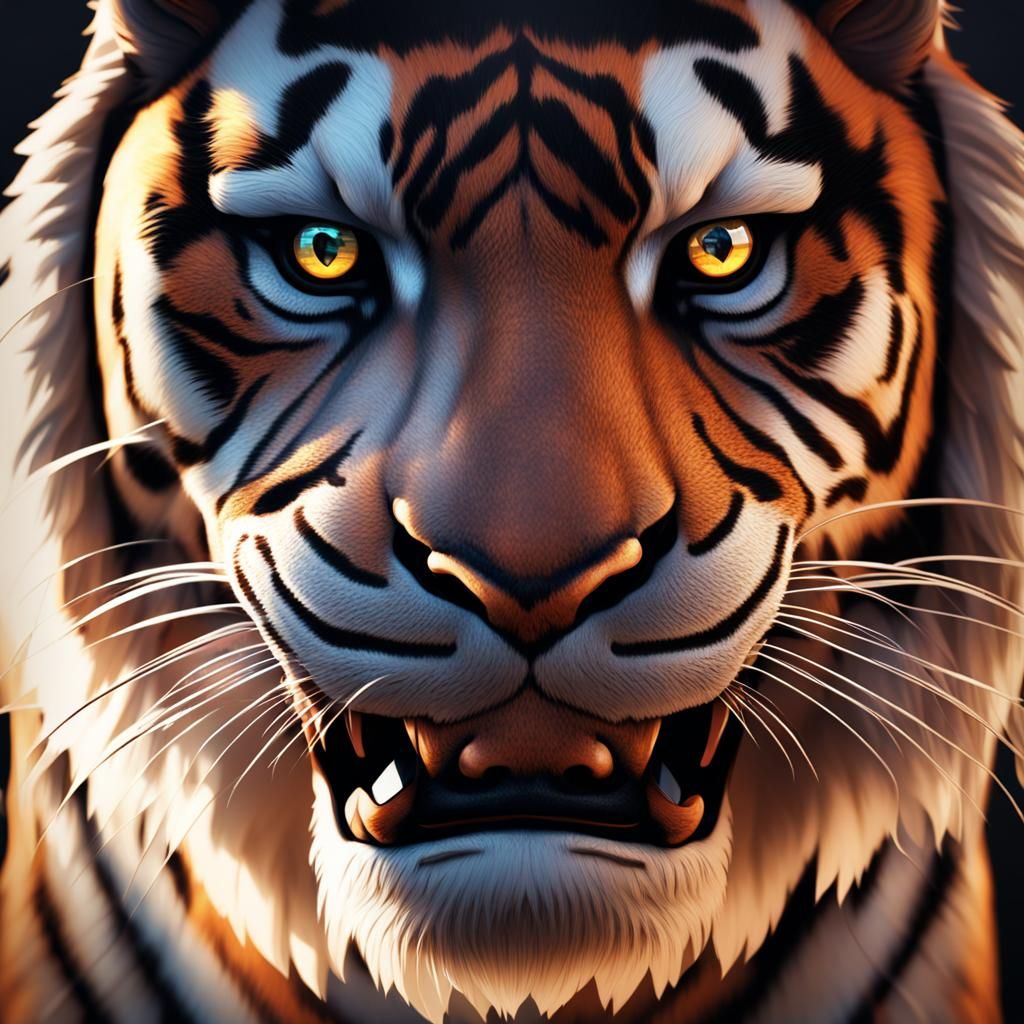Intense Tiger Eye Close-Up: 3D Rendering