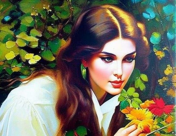 Generations Picking Flowers, Hyperrealistic Painting