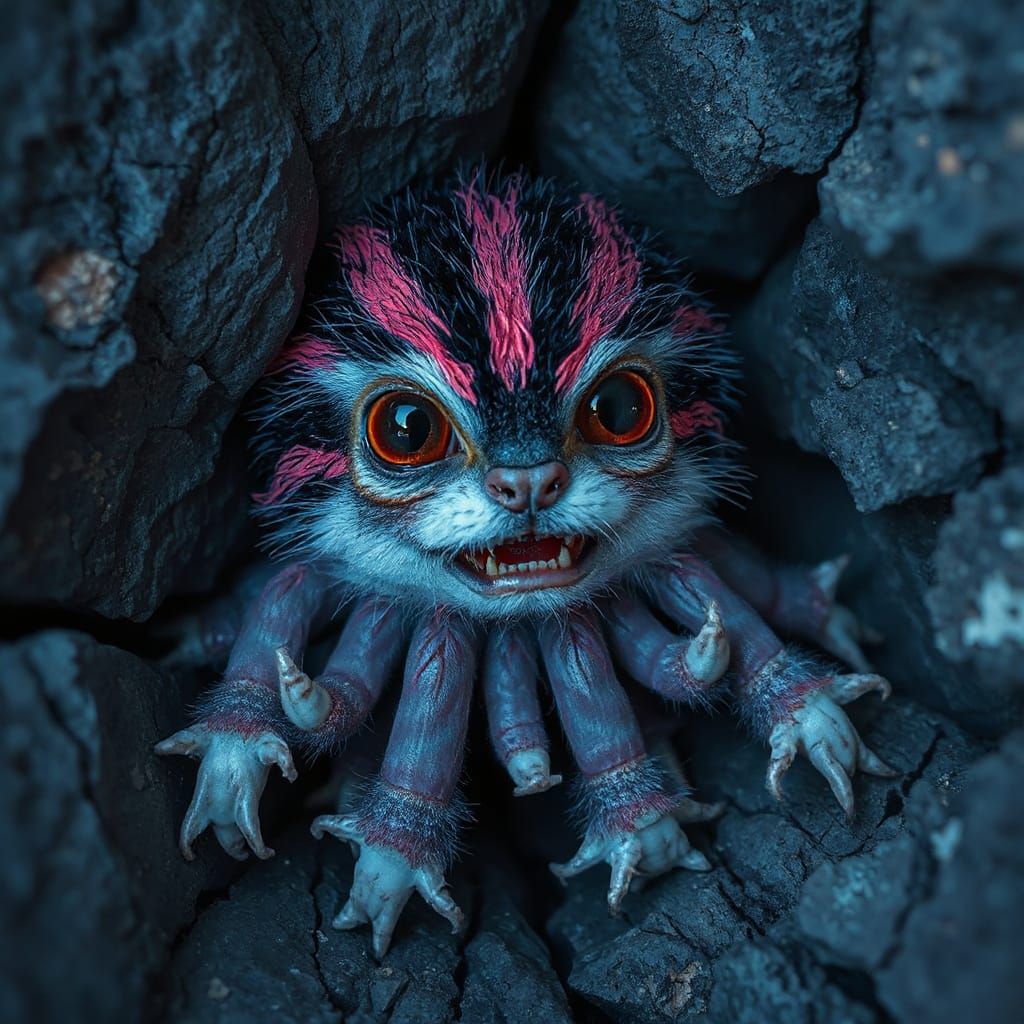 Neon Furry Creature with Tentacles in Grungy Style