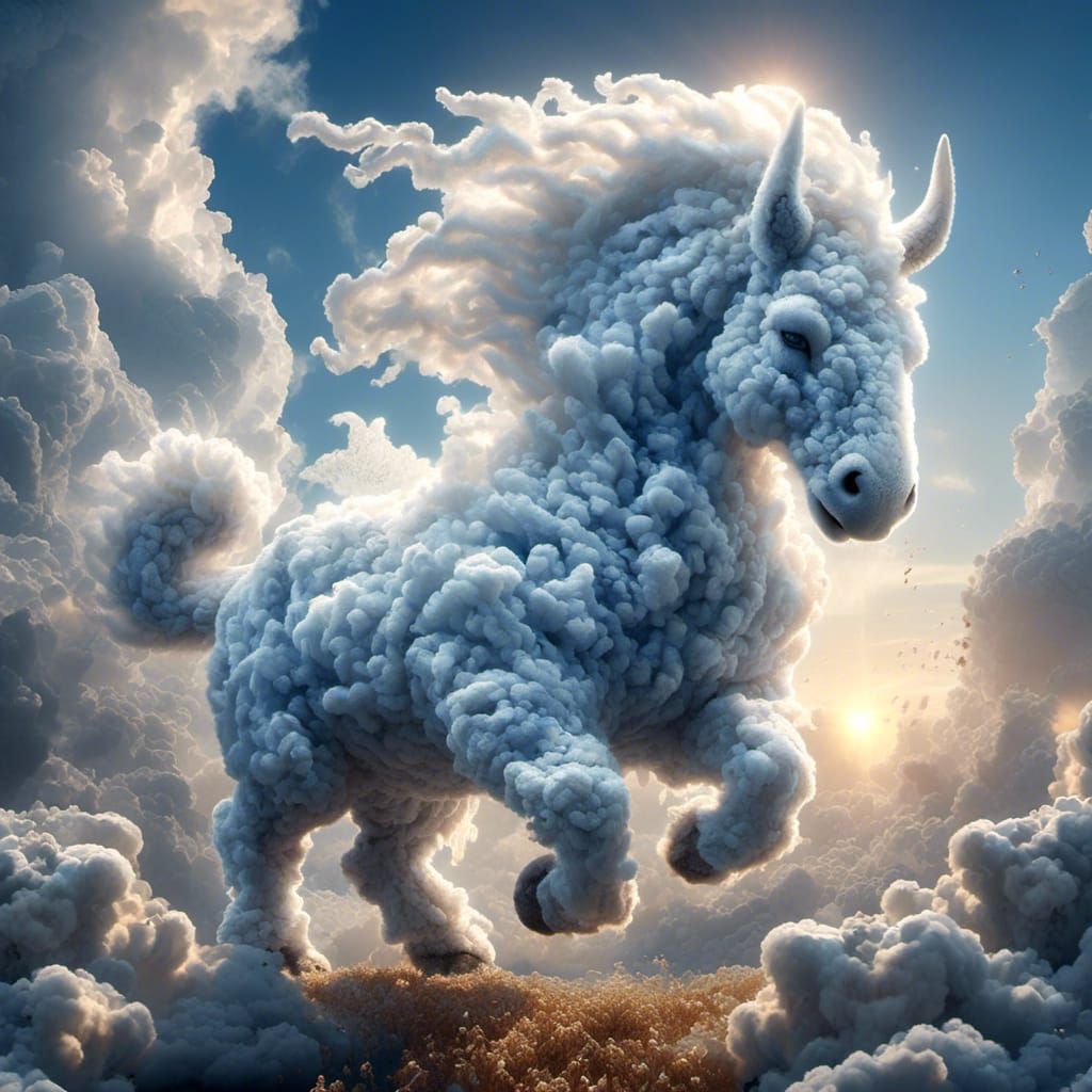 Surreal Cloud Animals in Detailed Matte Painting Style