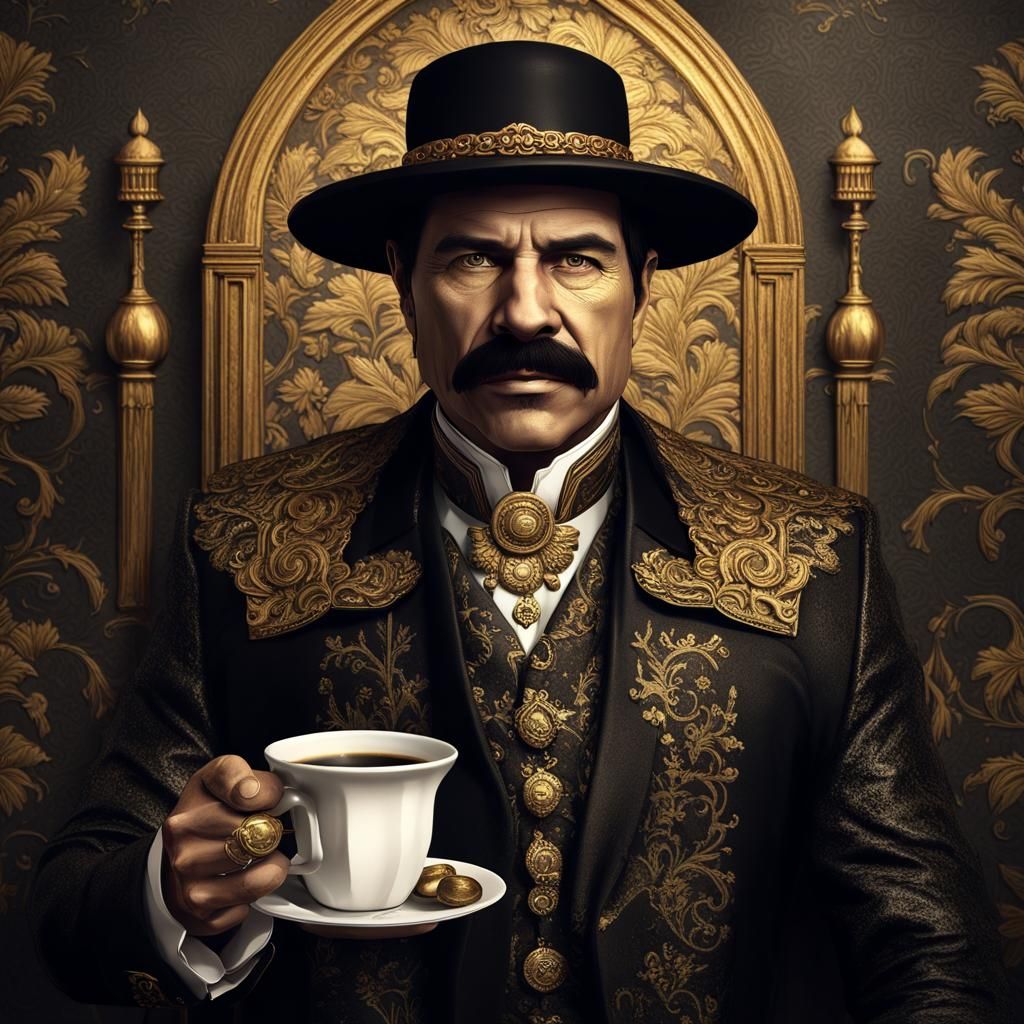 Stylish Gentleman with Golden Accessories: Digital Matte Pai...