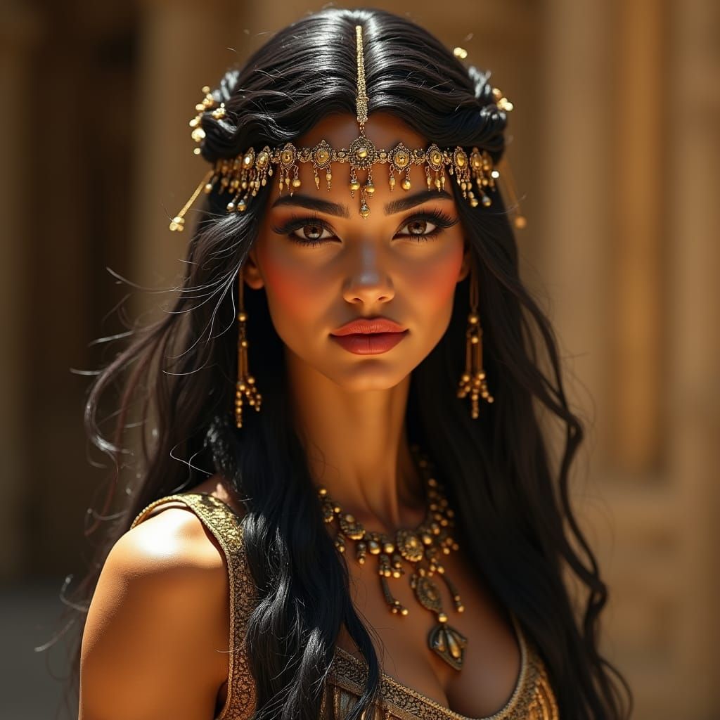 Regal Ancient Egyptian Queen in Elegant Cinema Scene