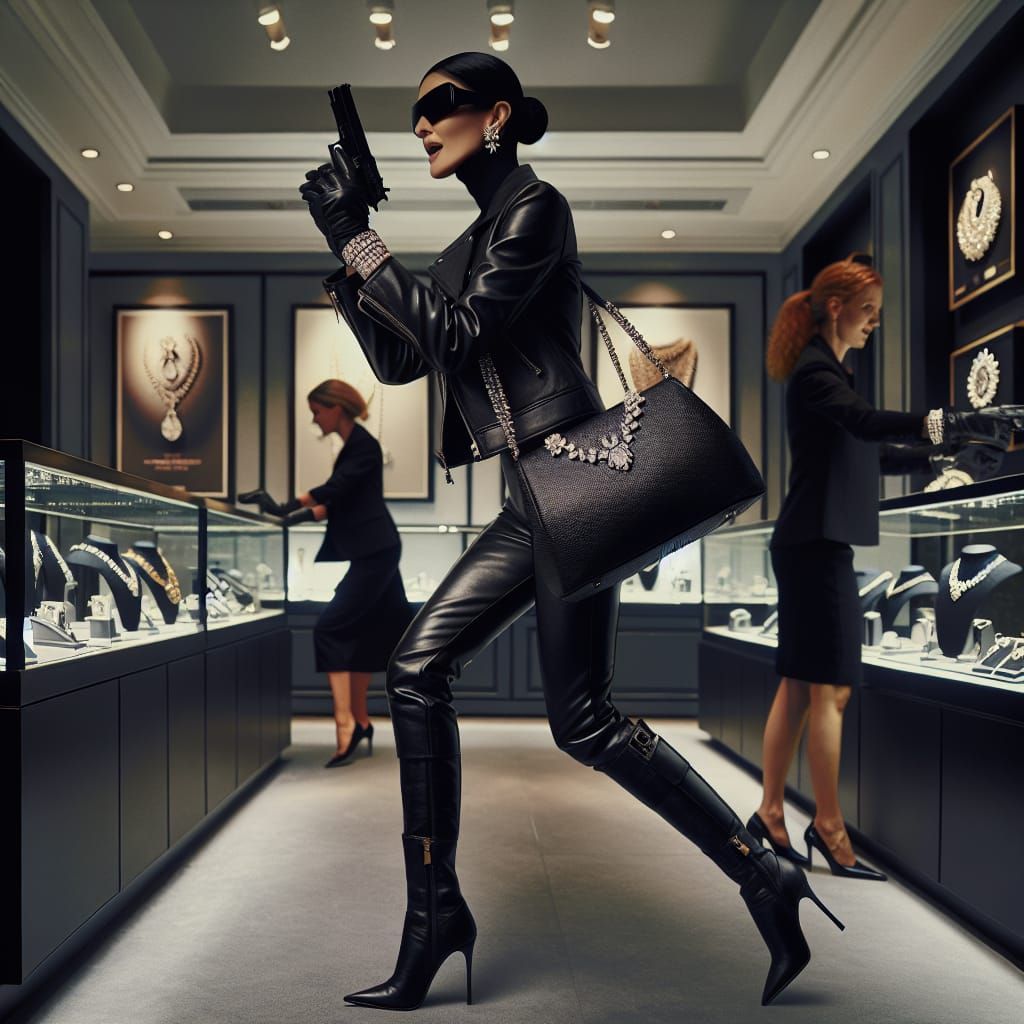 Cyberpunk Goddess Robs High-End Jewellery Store in Style