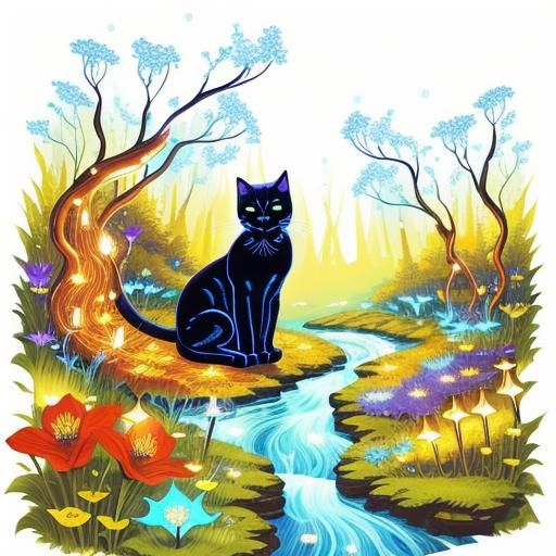 Bioluminescent Forest Stream Painting in Fantasy Art Style